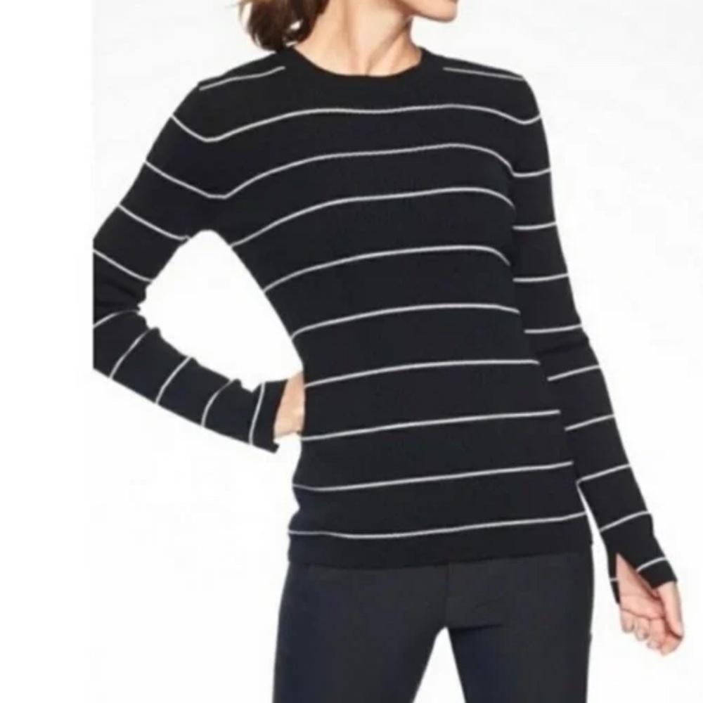 Athleta Bayside Black & White Stripe Merino Wool Blend‎ Sweater Size Medium